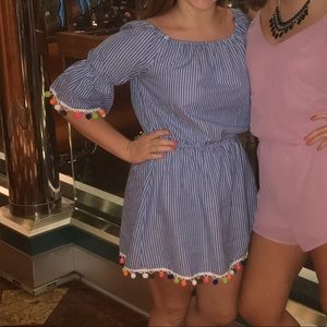 Blue Striped Dress with Poms